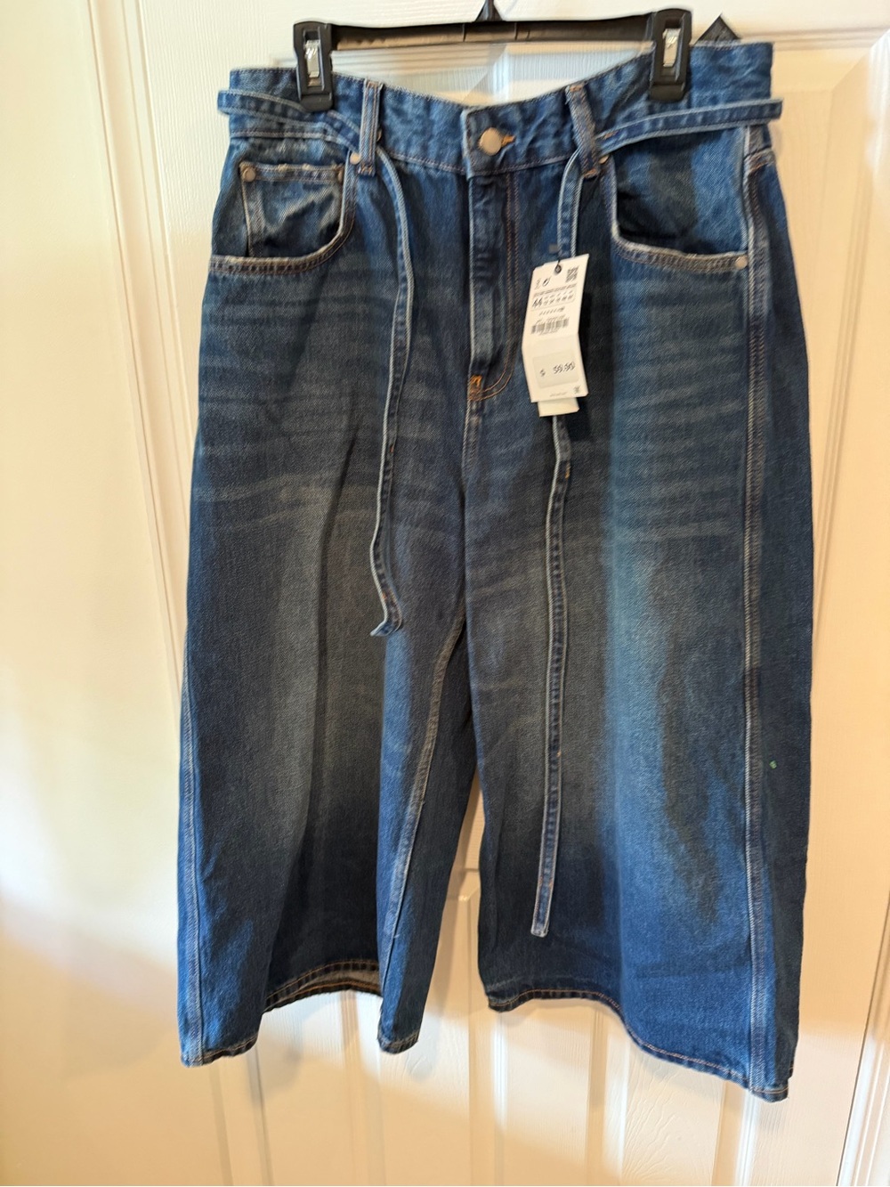 Zara Blue Paperbag-Waist Denim Culottes